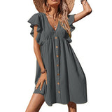 huibaolu Sleeve Black Ruffle Dresses Women 2023 V-Neck Loose High Waist Sexy Dress for Summer Fashion Female Bohemian Sundress