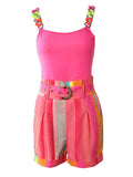 huibaolu Strap Tank Tops & Colorblock Shorts Set with Belt Summer Women Two Piece Set