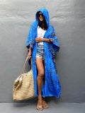 Huibaolu Tie dye Striped Hoodie With Pocket Kimono Dress 2023 Spring/Autumn Women Beach Wear Elegant Maxi Dresses A2430