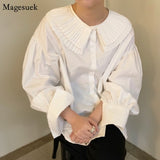 Huibaolu Chic Elegant White Shirt Women 2023 Spring Turn-down Collar Blouses Women Long Sleeve Loose Cotton Lady Tops Blusas 14955