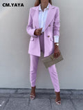 Huibaolu Elegant Women Pants Suit and Long Sleeve Blazer Matching Set Office Lady Streetwear Chic Two 2 Piece Set 2023 Outfits