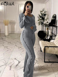 Huibaolu Fall Streetwear 2 Two Piece Sets Tracksuit Outfits Women Long Sleeve O Neck Crop Top Skinny Pants Gray Matching Sets 2023