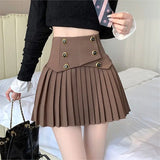 Huibaolu Breasted Mini Pleated Skirts Vintage High Waist Women Slim A-line Skirt Autumn Winter Korean Chic Club Streetwear O117