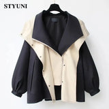 Huibaolu Color Block Asymmetric Long Sleeve Cotton Outercoat Women's Jacket Trench Coat Korean Fashion Jackets For Women Winter