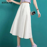 Huibaolu Cotton Elastic Waist A-line Solid Casual Loose Women's Skirt Korean Fashion Mid-Calf Long Skirts For Women 2023 Summer