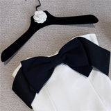 Huibaolu Dress New Collection Sleeveless Black Bow Strapless High Waist White Slim Short Dress For Women