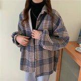 huibaolu Plaid Quilted Coats Autumn and Winter Vintage Style Casual Female Jackets for Woman Frosted Loose Velvet Ladies Shirts