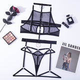 Huibaolu Sensual Erotic Lingerie For Full Bandage Transparent Bra Thongs Seamless Sexy Bilizna Set Sheer Lace Fetish Outfits