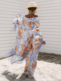 Huibaolu VintagePrinted Fringed Tunic Long Sleeve Kimono one piece Beach Wear Summer Clothing For Women Lady Loose Dresses A2264