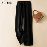 Huibaolu Solid Casual Fleece Thick Warm Winter Women's Pants Elastic High Waist Ankle-Length Wide leg Straight Pants For Women