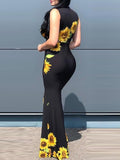 huibaolu Sunflower Print Slit Maxi Dress