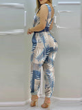 huibaolu Print Sleeveless Pocket Design Backless Jumpsuits With Belt