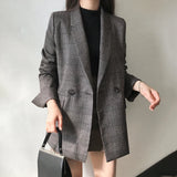 Huibaolu 2023 Plaid Double Breasted Pockets Formal Jackets Checkered Winter Spring Women's Blazers Outerwear Tops