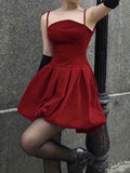 Huibaolu Pleated Ball Gown Mini Dress Red Sleeveless Princess Party Evening Elegant Strapless A-line Short Dresses High Street