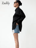 huibaolu Minimalist Full Sleeve Oversize Black Women Basic Shirt Button Up Loose Woman Tuic Blouses 2023 Autumn Female Long Tops
