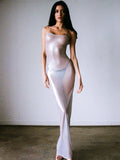 Huibaolu 2023 Summer See Through Mesh Maxi Dress Women Strappy Body-shaping Vestido Hipster Lady Sexy Bodycon Long Dress