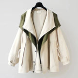 Huibaolu Color Block Asymmetric Long Sleeve Cotton Outercoat Women's Jacket Trench Coat Korean Fashion Jackets For Women Winter