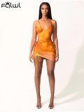 Huibaolu Summer Print Sexy Party Dresses For Women 2023 V Neck Sleeveless Bodycon Dress Female Orange Drawstring Purple Mini Dress