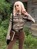 Huibaolu Vintage Sweater Brown Quilted Flare Long Sleeve Knitted Pullover Women Autumn 2023 Fairycore Grunge Jumper Casual Top
