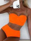 Huibaolu Up Bikini High Waist Women Swimwear Mental Female Swimsuit Sexy Solid Beachwear Brazil Biquini Swimming Suits Bathing Suits