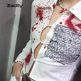 huibaolu 2023 Autumn Street Style Slim Long Sleeve Print Women Short Shirt Sexy Button Ladies Crop Top Party Blouse New In Clothing