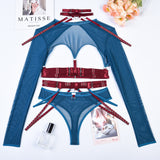 Huibaolu Sexy Lingerie Sexual Costume Cut Out Porn Transparent Exotic t-Shirts Gothic Sensual Accessories 4-Piece Garter Belt