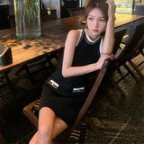 Huibaolu Two Piece Sets Sexy Elegant Bodycon Women Mini Skirt Suits Tank Top Slim O-neck Summer Vest Korean Casual Knitwear N415