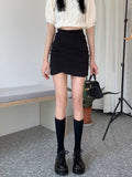 huibaolu Women Solid Folds High Waist A-line Basic Elegant All-match Simple Casual Cozy Daily Korean Style Summer New Hot Sale Ins