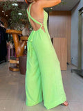 huibaolu Backless Cutout Halter Wide Leg Jumpsuits Women One Piece Outfits