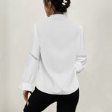 Huibaolu Women Lace Blouse Top Long Sleeve Blusas Loose White Shirt Woman Stand Collar Floral Vintage Blouses Women Clothes 24497