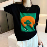 Huibaolu Tops Women Short Sleeve T Shirt Thin Ice Silk O Neck Tshirts Female Summer Casual Loose Woman Clothes Tees Shirt Femme