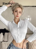 huibaolu Sexy Long Sleeve White ZA Shirt Women Button Up Y2K Crop Tops Street Style 2023 Summer Party Y2K Female Clothing Blouse