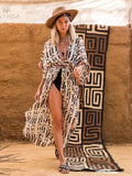 Huibaolu Bohemian Retro Printing Dress Batwing Sleeve Plus Size Long Kimono Dress Sashes Tunic Women Summer Beach Dress A971