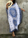 Huibaolu Indie Folk Printed Caftan Beach Dress Side Split Half Sleeve Women Summer Beachwear Long Cotton Robe de plage Q394