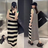 Huibaolu Striped Dresses 2023 Summer New Fashion Loose Waist Women Clothing Short Sleeve Patchwork Design Tank Vestidos Femme P734