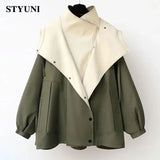 Huibaolu Color Block Asymmetric Long Sleeve Cotton Outercoat Women's Jacket Trench Coat Korean Fashion Jackets For Women Winter