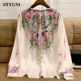 Huibaolu Floral Printing French Elegant Chic Pullover Women's Blouse Shirt O-Neck Lantern Sleeve Loose Female Blouses Tops 2023