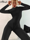 Huibaolu Summer Sexy Black Bodycon Jumpsuits Casual One Pieces For Women 2023 O Neck Backless Skinny Long Sleeve Bodycon Jumpsuit