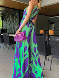 huibaolu Graphic Print Wide Leg Jumpsuit With Belt