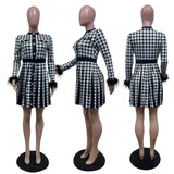 Huibaolu Women Houndstooth Fashion Big Swing High Waist Vintage Faux Long Sleeve Dress 2023 Autumn Winter INS Dresses Vestidos