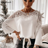 Huibaolu Floral Lace White Blouse Women 2023 O-Neck Long Sleeve Women's Shirt Casual Hollow Out Sexy Ladies Tops Blusas 12459
