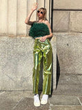 huibahe Glitter Shiny PU Leather Women Pant Green Sexy Bodycon Party Night Outfits Female Winter Slim Fashion Streetwear 2023