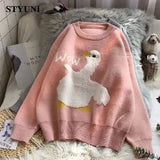 Huibaolu Cartoon O-Neck Pullover Knitted Sweaters Autumn Winter Women's Sweater Korean Fashion Casual Loose Long Sleeve Female Tops