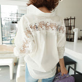 Huibaolu Collar Cotton White Blouse Shirts Women Embroidery Floral Hollow Out Sexy Female Shirt Tops Loose Casual Blouses 1310