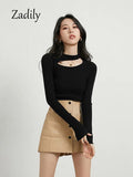 huibaolu 2023 Winter New Bottoming Women Sweater Korea Style Slim Long Sleeve Hollow Out O Neck Strecth Ladies Knit Basic Pullover
