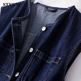 Huibaolu Denim Cotton Solid Casual Basic Sleeveless Lace Up Women's Jacket Single Breasted O-Neck Korean Fashion Short Coat Vest