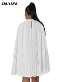 Huibaolu Vintage Women Clock Long Sleeve Pleated Loose Straight Cape Style Chiffon Dress Autumn Winter Party Even Prom Dresses