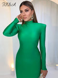 Huibaolu 2023 Spring Autumn Green Bodycon Dress Women Black Long Sleeve Split Party Maxi Dresses Elegant Sexy Outfits