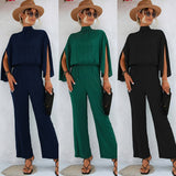 huibaolu for women 2023 elegant Autumn Elegant Casual Long Sleeve Solid Color Waist Loose Wide Legs Pants Jumpsuit