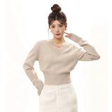 Huibaolu Sweaters V-neck Knitted Top for Women Pullover 2023 Korean New Knitwear Jumper Y2k Vintage